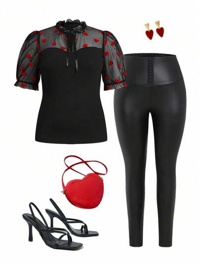 SHEIN X Garcia Sisters Ellevyn Camiseta de manga corta casual de talla grande de verano con lazo delantero y unicolor