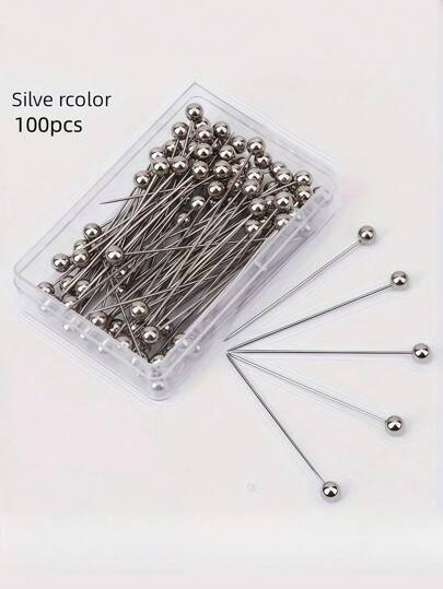Zazumi 100PCS Silver Metal Positioning Pins, 100PCS Bead Pins For Flower Wrapping, Large Head Pins For DIY Sewing, Jewelry Making Crafts