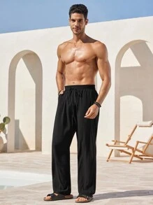 Manfinity RSRT Pantaloni casual larghi da uomo con laccio frontale e tinta unita, adatti per uso quotidiano