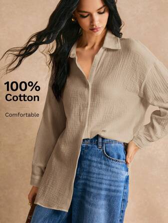 Poéselle 落肩纯色长款衬衫 夏季上衣 度假服装