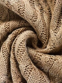 SHEIN Clasi Plus Size Women Knitted Neckline Design Cold Shoulder Lantern Sleeve Slightly Open Back Regular Loose Pullover Sweater, Autumn/Winter Fall - Apricot - View 9