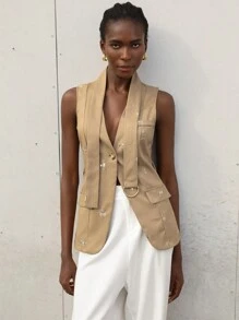 Aveloria Modichic Sophisticated Elegant High-End Commute Embroidered Vest With Matching Waist Belt, Mid-Length Suit Vest - Khaki - View 7