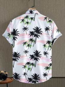 Manfinity RSRT Men's Casual Palm Tree Print Short Sleeve Single-Breasted Shirt - Multicolor - View 2