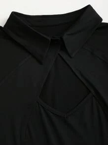 Celure 大码时尚法式纯色泡泡袖及膝镂空设计连衣裙，夏季