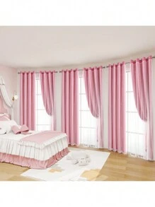 Top Eyelet/Hollow Star Cutout Curtain/Layered Solid Color Blackout And Sheer 2-In-1 Curtain/Blackout Bedroom Curtain/Bedroom Decor Curtain/Living Room/Classroom/Beautiful Sheer Lace Double Layer Curtain