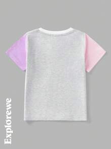 SHEIN Gray Short Sleeve Graphic Print T-Shirt For Young Girl, Fashion & Traceable Cotton - Grey - View 2
