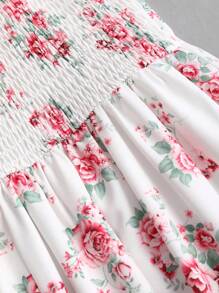 Sweetra Vestido largo ajustado para mujer con detalles de patchwork y definición de cintura, con estampado de pequeñas flores tipo francés - Rosa - Ver 3