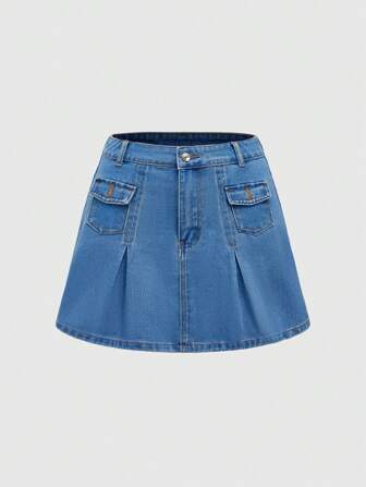 Minifalda vaquera plisada casual con bolsillo para mujer