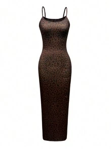 INAWLY Vestido de tubo extra largo con estampado de leopardo para mujer