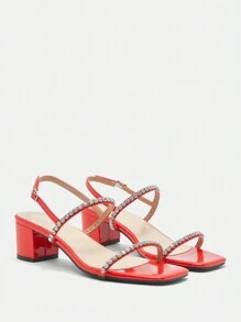 CUCCOO CURVES Wide Fit Women Simple Style Open-Toe High Heel Sandals Spring Shoes Spring Break Easter - Red - View 1