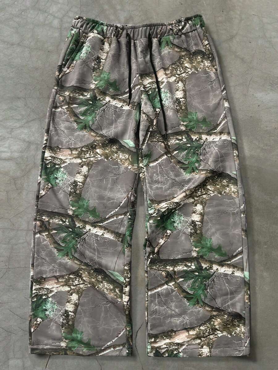 PAVTROS 男式松紧腰印花前系带休闲直筒运动裤 - 彩色 - 查看 1