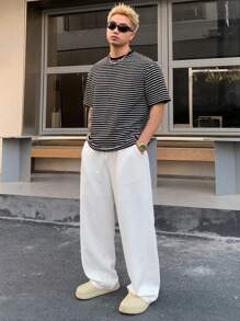 DAZY Men's Plain Loose Wide Leg Casual Pants With Pockets, Spring/Summer