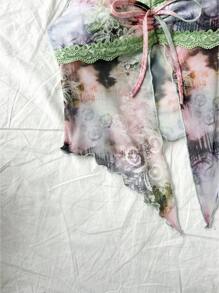 Soleia Vacation Knit Mesh Paisley Tie Dye Printed Colorful Lace Patchwork Camisole