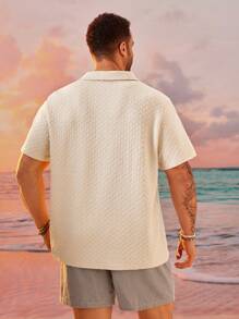 EASEVO Camisa polo de punto de manga corta y corte holgado en color beige para hombres de talla grande