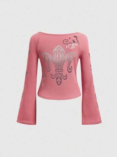 T-shirt Con Maniche A Campana Stampate Con Motivo