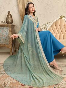 Al Najma 2pcs Women's Long Elegant Loose Fit Dress With Detachable Coat - Blue - View 4