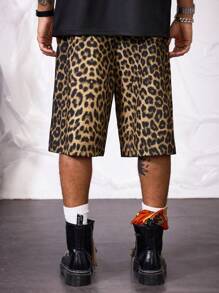 AXEPEAK Shorts tipo bermuda sueltos y rectos de hombre con estampado digital de leopardo, adecuados para el verano, con estilo streetwear