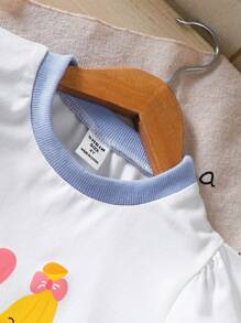 SHEIN Uroczy dziewczęcy zestaw 2 szt.: bluzka z falbaniastymi rękawami i okrągłym dekoltem + spodnie w kształcie latarni, niebieski