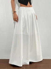 SHEIN EZwear Chân váy Maxi xếp ly màu trắng trơn đa năng thường ngày dành cho nữ - trắng - Xem 6