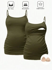 SHEIN 孕妇吊带背心，内置胸罩上衣，哺乳服，白色背心