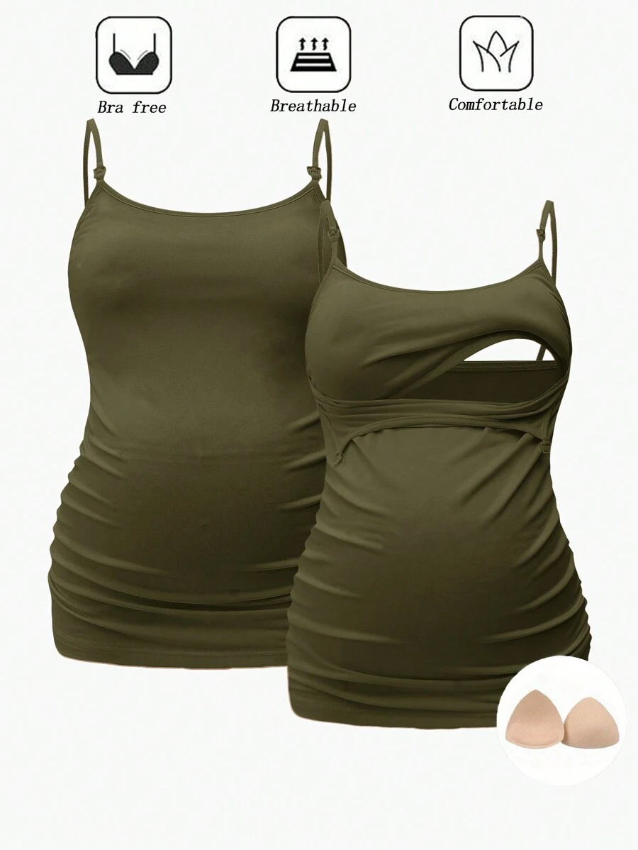 SHEIN 孕妇吊带背心，内置胸罩上衣，哺乳服，白色背心