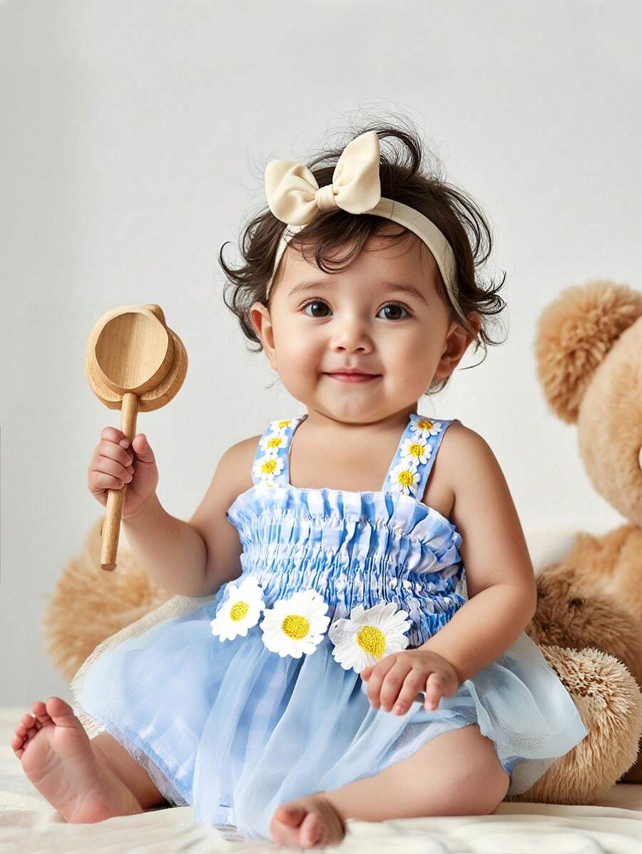 Baby Girl Fashion Summer New Cute Suspender Bodysuits - Blue - View 1
