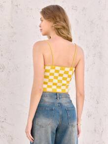 Skyraze Plaid Design Women Cami Tank Top, Casual Tank Top For Vacation/Leisure