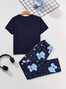 Conjunto de pijama con Top de manga corta con estampado de koala y letras + pantalones para niño preadolescente