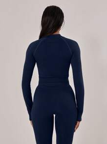 Musera Sport Jachetă scurtă cu mânecă lungă, fermoar complet, guler înalt, cu detalii cu cusături, pentru padel, tenis, pickleball, sală de fitness, toamnă și iarnă, Crăciun