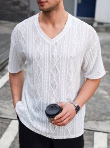 Manfinity CasualCool Camiseta de manga corta de hombre informal y versátil en color liso con textura
