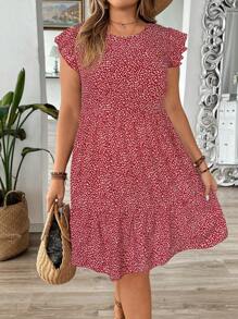 SHEIN VCAY Plus Size Luipaard Print Cap Sleeve Casual Jurk
