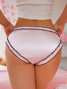 PetitDoll Women's Colorblock Ruched Ruffle Gathered Bow Adorable Sweet Taffeta Briefs - Pink - View 2