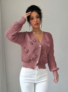 Elenzga Dames zacht roze strik vest