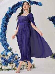 Modelyn Robe longue à manches longues plissée oversize et pelucheuse pour femmes