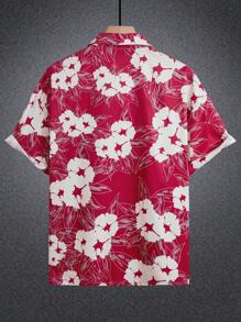 Manfinity EMRG Men's Front Zipper Short Sleeve Allover Print Simple Casual Shirt