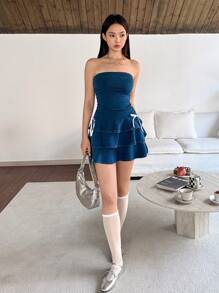 SHEIN EZwear Mini rochie de damă K-Vae, bodycon, sexy, din denim, fără bretele, ținute de vară pentru femei, ținute de vacanță femei, rochii de vară pentru femei, rochie de Paște femei, rochii pentru femei elegante, rochie de ziua St Patrick, ținute de zi de naștere pentru femei, rochie de vacanță, ținute concert femei, festival ținute rave, ținute rave, rochie amuzantă, rochie, ținute pentru brunch pentru femei