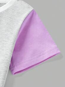 SHEIN Gray Short Sleeve Graphic Print T-Shirt For Young Girl, Fashion & Traceable Cotton - Grey - View 5