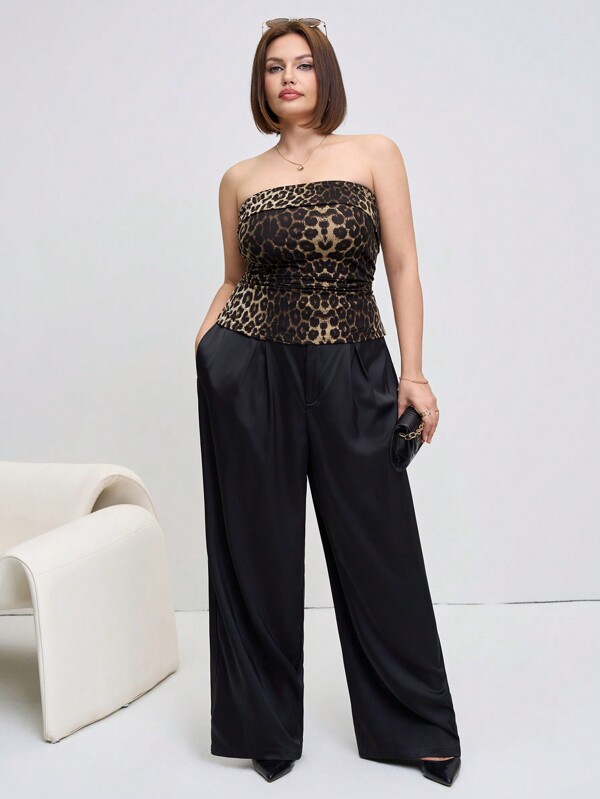 Chikora Plus Size Elegant Leopard Print Casual Fitted Camisole,Summer Outfits For Women