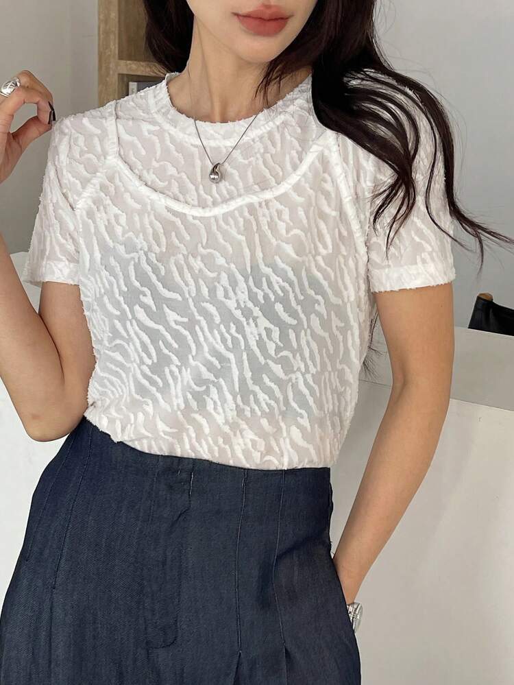 Casual Simple Solid Color Cut-Out Design 2 In 1 Women T-Shirt