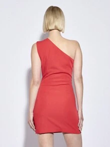 AiiRZ Vestido mini ajustado de un hombro asimétrico para fiestas, cócteles, eventos formales, ocasiones especiales, sin mangas, para fiestas, Día de San Valentín