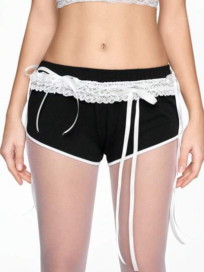 Kawaii Women's Sexy Lace Trim Low Waist Micro Shorts, Cute & Seductive