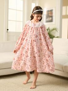 SHEIN Tween-Mädchen Süßes, locker gewebtes Nachthemd mit Rüschenbesatz und Bären-Print, passende Geschwister-Outfits (2 Teile separat erhältlich) - Verschiedenfarbig - Übersicht 6