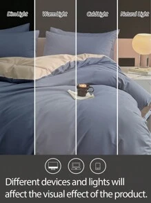Set de ropa de cama de 2/3 piezas con funda nórdica y 1/2 fundas de almohada de tono bicolor - Juego de ropa de cama moderna de todas las temporadas para el hogar