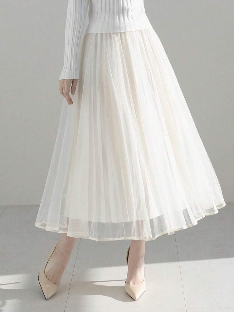 Women's Mesh Skirt, Solid Color Minimalist Design, Casual Daily