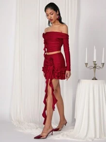 COSMINA Set de 2 lazos florales 3D color rojo burdeos para mujer, para el Día de San Valentín y Año Nuevo, para otoño/invierno
