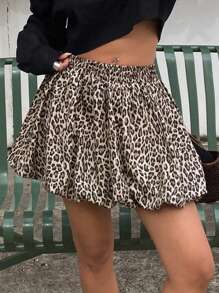 DAZY Luipaardprint geplooide minirok met elastische tailleband voor dames met luipaardprint