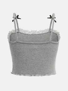 SHEIN Girlism Teen Girls' Solid Color Rib Knit Patchwork Bowknot Camisole - Grey - View 2