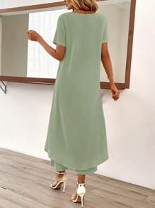 SHEIN Clasi 2pcs/Set Casual Solid Color Wrap Long Top And Long Pants
