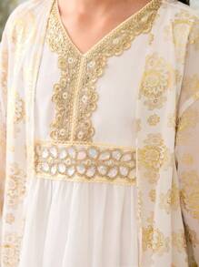 2pcs Set Tween Girl Long Sleeve Coat And Dress - White - View 7