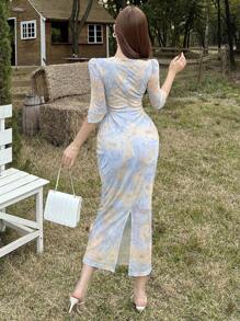 DAZY Elegante wikkeljurk met strik aan de voorkant voor dames, slim fit zomer